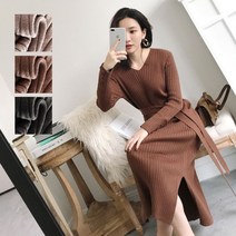 겨울 브이넥 슬림핏 니트 롱 원피스 롱치마 프리사이지 블랙 밀착 여성 두꺼운 베이지