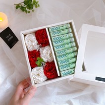 렛잇플라워 DIY 플라워 용돈박스 만들기 세트 재료 diy, 카네이션(흰색+빨강)