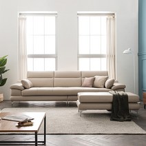 체르니 4인 가죽소파 세트 스툴＋쿠션포함, 라이트블루