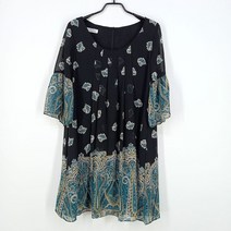 빈티지다온 빌리윌리 페이즐리 배색 핀턱 쉬폰원피스 블랙M