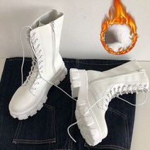 신제품 Mid Calf Boots 여성용 패션 레이스업 첼시 지퍼 부츠 숙녀화 스포츠 플랫폼 힐 가을 겨울