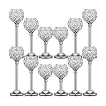 미모루 12팩 크리스탈 캔들 홀더 골드 또는 실버 결혼식 파티 크리스마스 테이블 센터피스 장식을 위한 벌크 장식 청록색 캔들 홀더 (실버)