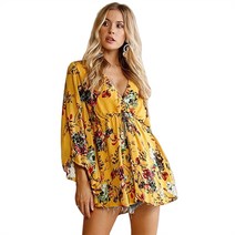 빈티지 여성 히피 플로랄 프린트 깊은 V 넥 보헤미안 미니 드레스 여름 숙녀 박쥐 소매 Boho 드레스