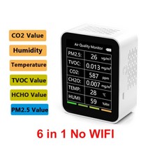 이산화탄소경보기 측정기 Tuya-3/5/6/7 in 1 Wifi/No Wifi 공기질 측정기 PM2.5 CO2 TVOC HCHO AQI 온도, 05 6 in 1 No Wifi White, 한개옵션1