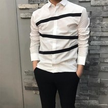 [닐바렛] [명품] 사선 스트라이프 자수 화이트 셔츠 648S 648SN1