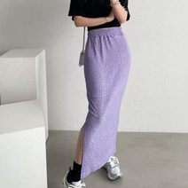 여자 허리 밴딩 땡땡이 도트 패턴 옆 트임 롱 스커트