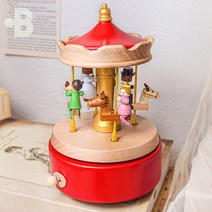본디자인랩 레드 회전목마 가족 우드오르골 원목 대만 태엽 선물, 우드오르골(34)- 레드 회전목마 가족