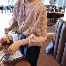 해외여성 입체 레이스 꽃잎 블라우스 셔츠 장미