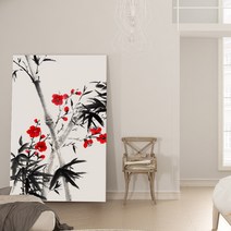 아란아트 사업운 상승하는 사군자 대나무 그림 캔버스 액자 사무실 회사 사업장 인테리어, 15.붉은매화 대나무