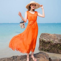 상큼 여름바캉스 휴양지 해변 휴가 100% 실크 원피스