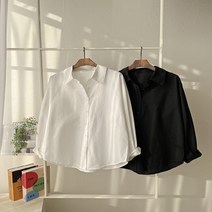 브이와이 여자 검정색셔츠 루즈핏 기본남방 긴팔 블라우스