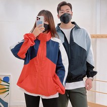 헤이뽀 / 남녀공용 배색 오버핏 바람막이 아노락 점퍼 3컬러