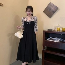 M-4XL 빅사이즈 블랙 뷔스티에 롱 맥시 원피스 여름 꽃무늬 V넥 프렌치 셀럽 하객룩