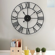 SOCEAN 빈티지 로마숫자 무소음 벽시계(50CM) (블랙) 월아트 무브먼트 원형 모던 벽시계 WALL CLOCK 월클락 주방 엔틱 인테리어 빈티지 벽걸이 시계 벽 디자인 워치 사무실 데코 월데코 시계 거실 꾸미기