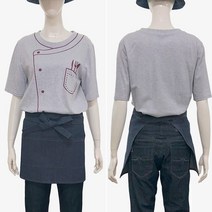 베리안 바리스타 데님 앞치마 미니 하프 H형 목걸이형, 1장, 데님 미니 허리 앞치마