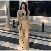Momolatti 여성 루즈핏 마론 피치 세미 캐주얼 정장 투피스 세트