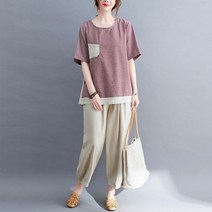 린넨 배색 투피스 여름 여성 면마 상하 세트 데일리룩 한벌 미시옷 캐주얼