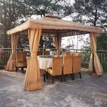 펜션 풀빌라 조립식 감성원두막 정자 파골라 사각정 바베큐장, 3x4m초가집+거즈커튼+앞치마