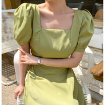 쉬폰 플레어 롱원피스 쉬폰드레스 퍼프 뒷트임 휴가룩 햅번풍 핀턱