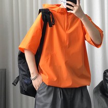 모노포스 심플 후드 지퍼 반팔 아노락 MH1240