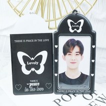 종이액자 액자걸이 diy유화그리기 백드롭페인팅 사랑스러운 나비 love photocard holder keychain kpop 돌 사진 슬리브 id 카드 커버 학생 가방 펜던트, 검은색