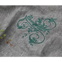 리투아니아린넨자수 이니셜 -그레이바탕 A그린(a3330) - 액자 가방 인테리어 야생화쿠션 가리개 커튼