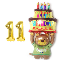 파파 파티 곰돌이 토끼 풍선 생일 파티 숫자 풍선 세트, 케익곰돌이 11, 1세트