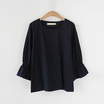 라운드넥 심플 베이직 루즈핏 퍼프소매 체형커버 블라우스 37119