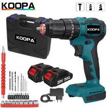 KOOPA TOOL 3 IN 1 10mm 브러시리스 전기 임팩트 드릴 21 + 3 토크 무선 전력 스크루 드라이버 드릴, 배터리 2개, 플라스틱 상자