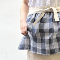 빈티지 체크무늬 짧은 미니 허리앞치마 카페용 김장용 청소 네일샵 설거지, 네이비