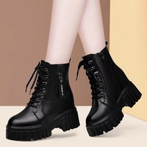 부드러운 가죽 워커힐 봄 가을 단화 통굽 키높이 부츠 기모 숏부츠