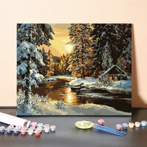 ANGMAX DIY 명화그리기 숲속 산천 오두막 겨울 설경 그림 그리기 40x50cm, 4, 겨울 풍경
