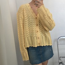 뜨개진 여성용 루즈핏 스카시 스칼럽 브이넥 인디콜 니트 가디건