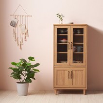 컨트리 유리 장식장 수납장 그릇장 600, 네추럴