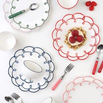 플레이팅 꽃모양 접시 세트 브런치 디저트 플라워 그릇, 블루, 접시L 1개