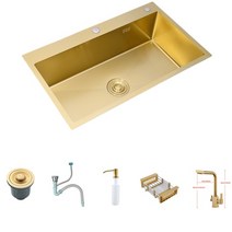 언더볼 세면대 brushed gold kichen sink 304 스테인레스 스틸 싱글 그릇 위 카운터 또는 udermount 싱크 주방 두께 주방 싱크 6, 협력사, 60x45cm ls
