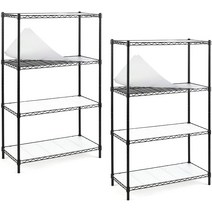 EFINE 2팩 4선반 선반 유닛 조절 가능 고강도 탄소강 와이어 선반당 적재 용량 150lbs 주방 및 차고용 보관함30Wx14Dx47H검정색S200-4X2