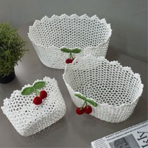 레이스 뜨개질 바구니 바스켓 체리 수납바구니 정리함 빈티지 깔끔한, 소, 1개