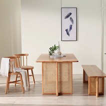 라탄테이블 북유럽 원목 등나무 직조 직사각형 테이블 및 심플 오크 1 4 개의 식탁, 12.C 1.6m