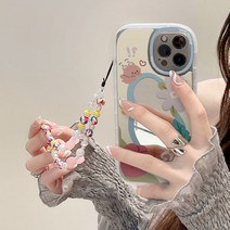아이폰 호환 폰케이스+체인 큐티 애니멀 플라워 일러스트 페이스 거울 러블리 휴대폰 보호 커버 액세서리 장식 실리콘 케이스 낙하방지 선물용 B4236955211