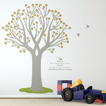 포인트스티커벽지 셀프리모델링 인테리어스티커 자매방인테리어 S449 열매나무(나무1그루) (완제품B), 라이트그레이（나무）＋라이트올리브（잎）＋레드（열매）