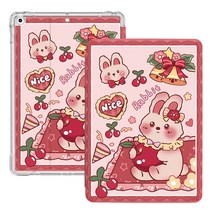 iPad 보호 케이스 Air2는 Apple 2018 태블릿 2021 낙하 방지 케이스에 적합합니다. 9 실리콘 10 세대 2020 신작 2019 올 인 클루 시브 6 5 2017, (에어백 북 스타일)  피크닉 체리 래빗    강화 필, 아이패드 에어1(9.7인치)
