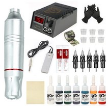 타투 키트 전문 기계 공급 문신 로타리 잉크 펜 세트 오로라 미니 LCD 전원 장치 바디 아트용 5pc 카트리지 바늘 로터리, 03 Silver Kit