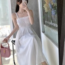 설온 여성 청순한 2단 셔링 주름 나시 롱 원피스 엘런