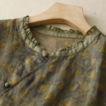 엄마선물 2023 여름 살 가리고 날씬해 보이는 카디건 터틀넥 나염 목이버섯 빈티지 블라우스 여성 상의