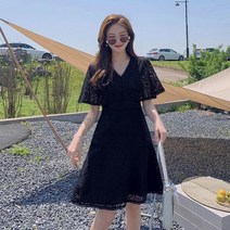 빅사이즈 결혼식 하객룩 원피스 여름 드레스 커버 배꼽 슬림 ​​A 라인 스커트 대형