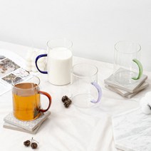 내열 유리컵 투명 머그컵 컬러 손잡이 내열 유리 머그컵 400, 03_블루, 02_560ml