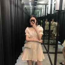 여자 여름 반팔 미니 퍼프 어깨뽕 데이트 결혼식 하객 파티 원피스 드레스
