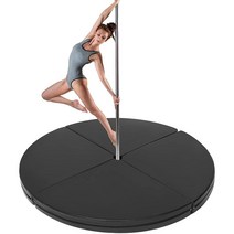 Timgle 1.5m(5피트) 너비 폴 크래시 매트 10.2cm(4인치) 두께의 접이식 요가 폴 매트 운동 댄스 매트 휴대용 안전 라운드 댄스 쿠션 펄 면 PU 가죽 미끄럼 방지