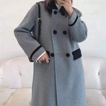 양면 울 코트 배색 롱 캐주얼 모직 코트